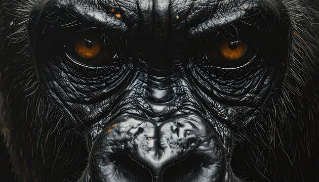 Gorilla Closeup with Intense Orange Eyes.