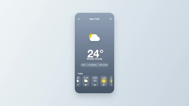 Minimalist mobile weather application interface showing changing conditions