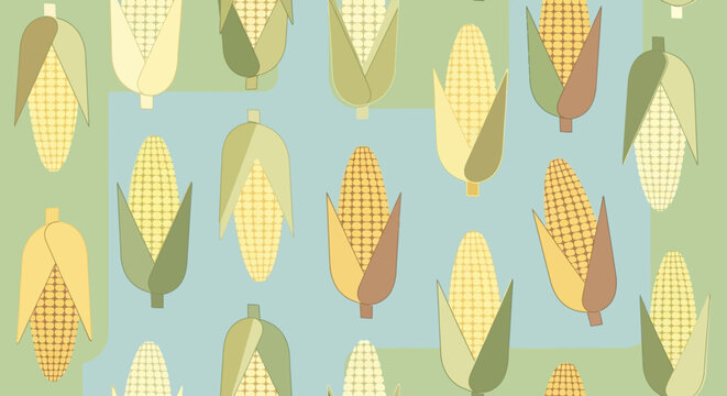 Vibrant corn illustration with leaves pattern.