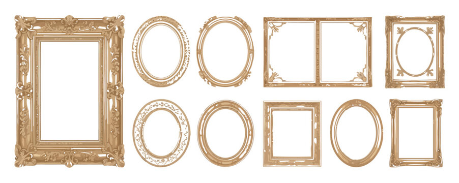 Set of vintage ornate gold picture frames for elegant interior design wall decoration