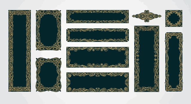 Ornate decorative frames set: vintage, victorian, elegant borders collection
