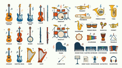 Collection of Musical Instruments, Vector Illustration © mus