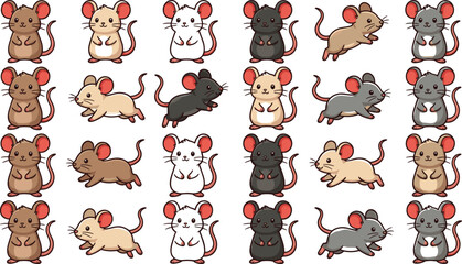Cartoon mouse icon illustrations with colorful variations, upright and running poses, and playful vector design concepts © Creative Stoker