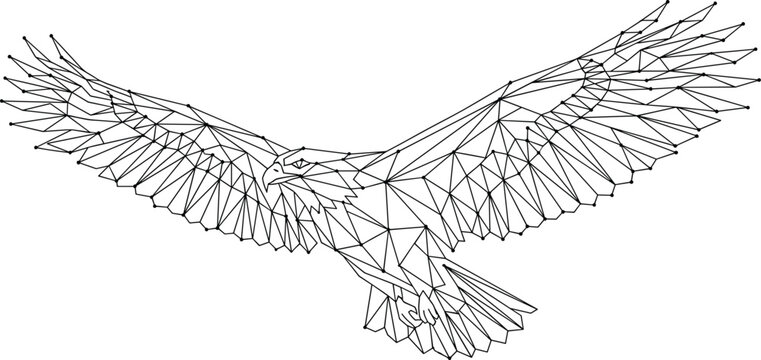 Geometric eagle icon illustration with low-poly triangular wings, abstract bird graphics, and vector design concepts