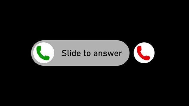 Animated Phone Call Notification with Swipe to Answer Interface. Incoming Call Screen Animation. Phone Call Alert with Slide to Answer Animation on black background.