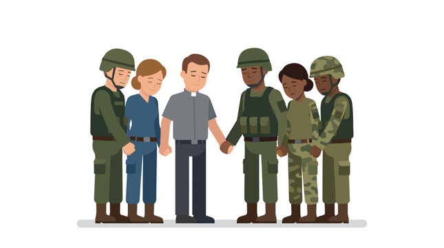 Military chaplain leads soldiers and civilians in prayer for peace and comfort during difficult times