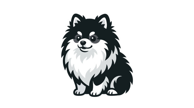 Cute Black and White Pomeranian Dog Cartoon Illustration