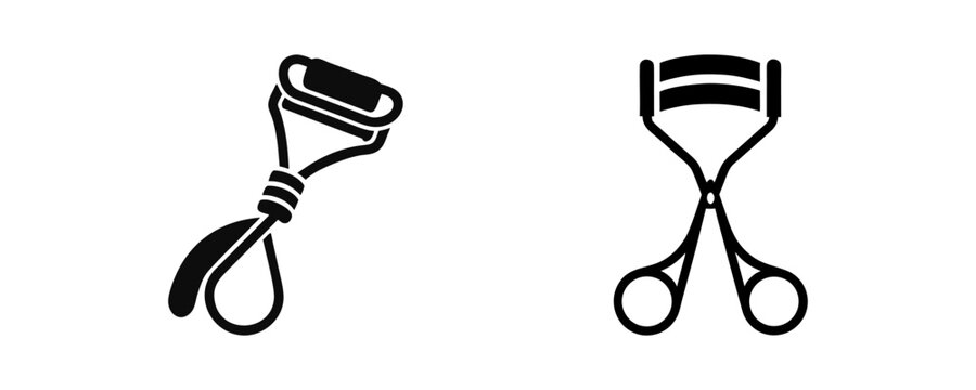 Eyelash curler icon pair. Beauty grooming tools used for lash styling and makeup preparation.