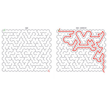 Hexagonal Maze Puzzle. Printable activity for students and children. Medium difficulty brain game
