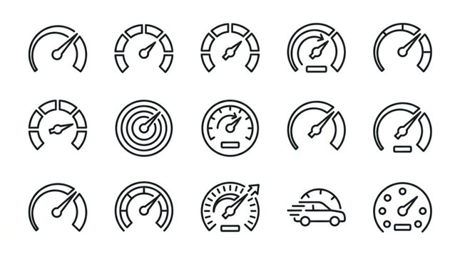 Collection of Various Vehicle Dashboard Gauges and Icons