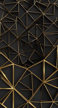 Abstract Geometric Black and Gold Network Pattern.
