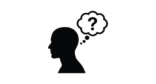 human head silhouette with thought bubble question mark profile side