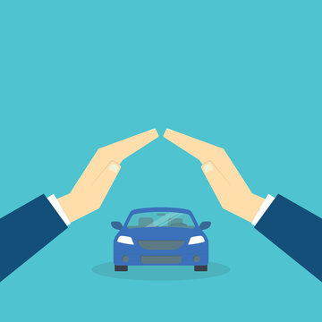 Hands protecting the car. Insurance concept.	