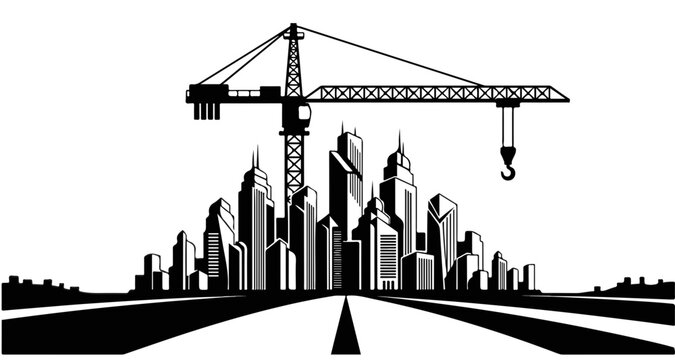 City skyline with construction crane buildings