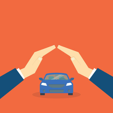 Hands protecting the car. Insurance concept.	