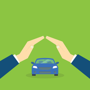 Hands protecting the car. Insurance concept.	
