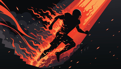 Silhouette of a person running through fire and smoke © Rayhanul
