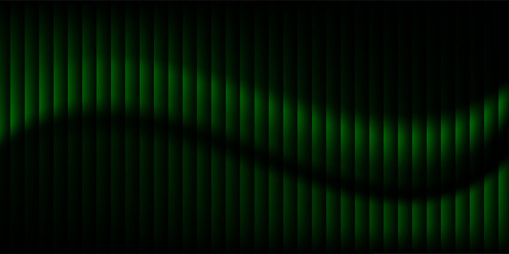 Futuristic glowing fractal glass with luminous green and cyan wave flowing through ribbed texture from emerald green to bright turquoise. Bold dynamic design for modern visual art projects. Vector