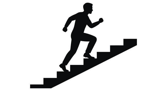 man running up stairs silhouette climbing black white background figure