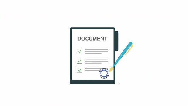 Document Signing Animation with Fountain Pen and Digital Signature