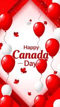 Festive Canadian Day Celebration with Red and White Balloons and Autumn Leaves