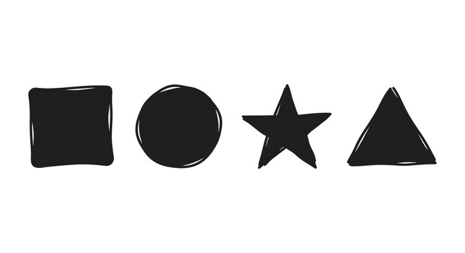 basic shapes in silhouette square circle star triangle black white
