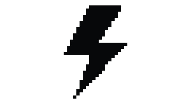 lightning bolt pixel art silhouette thunder black white background icon