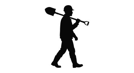 worker carrying shovel silhouette black white background construction labor job © MdGolam