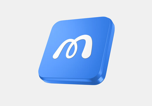 Modern 3D App Icon Mockup featuring a Blue Rounded Square Logo