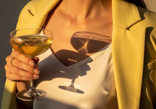 Woman holding wine glass wearing sunglasses with cat silhouette shadow