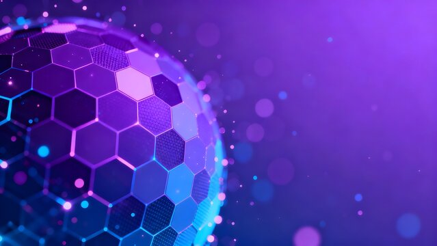 Abstract hexagonal sphere with glowing particles
