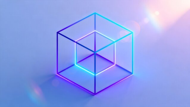 Neon cube with glowing lines