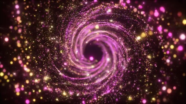Mesmerizing Vortex of Sparkling Golden and Pink Fairy Dust Swirling in Dark Enchanted Space Full HD Motion Background