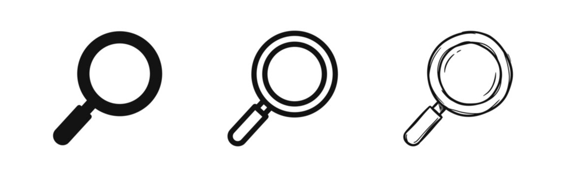 Search and Investigation Magnifying Glass Icon Set in Three Graphic Styles