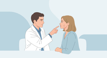 Obraz premium Doctor examining patient's face at medical check-up, illustration