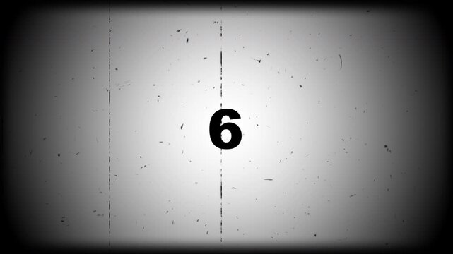 8mm film countdown 10 until 0 with vintage black and white scratchy retro number ten suitable for film intros, vintagethemed projects, countdowns.