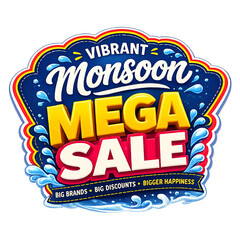 Obraz premium Vibrant Monsoon Season Mega Sale promotional sticker on isolated background - ai generative