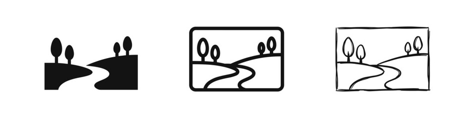 Naklejka premium Nature Landscape Photography Frame Icon Set in Three Different Styles