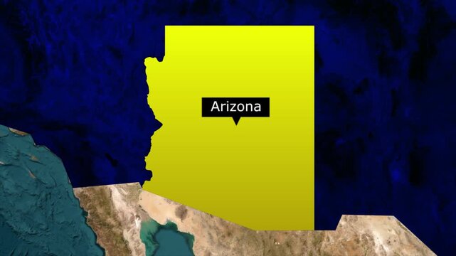 arizona map animation, usa state highlight, location marker, geographic boundary, cartography motion graphics