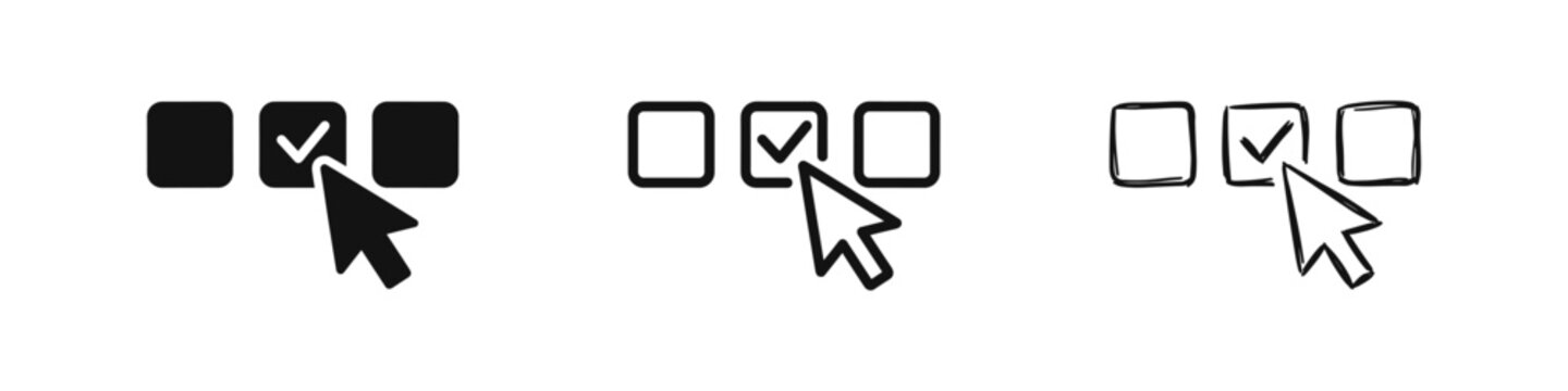 Checkbox Selection and Mouse Cursor Icon Set in Three Styles