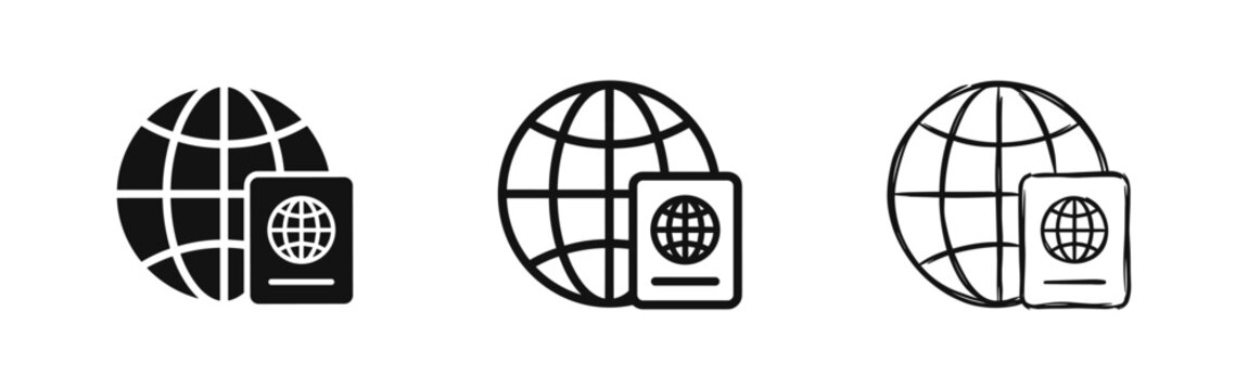 International travel and global citizenship icon with globe and passport