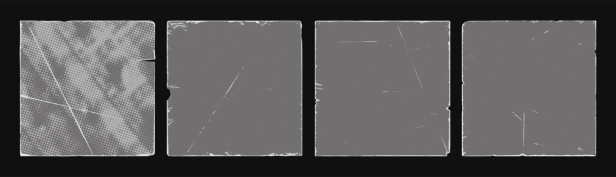 Vintage paper fold frame overlay old worn edge grunge texture collection. Perfect overlay set for retro album cover, old vinyl records, distressed poster design with authentic aged effect.