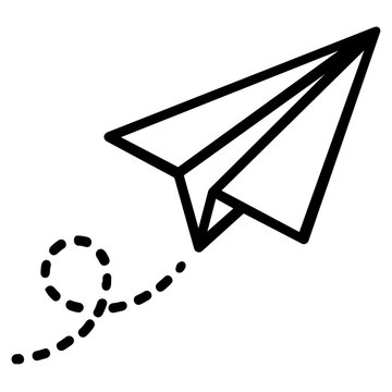 Elegant paper aircraft soaring vector icon for digital communication and interface design, professional line illustration for email and messaging symbols, minimalist graphic for app navigation.