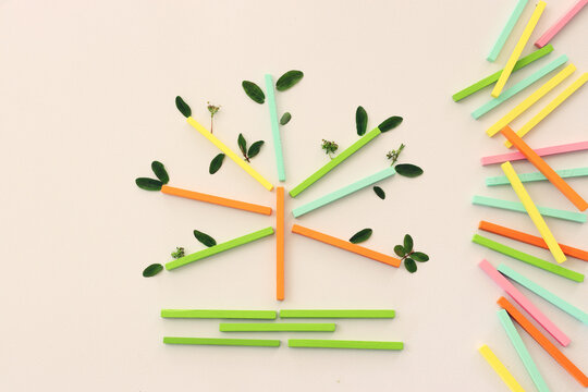 Wooden cubes forming tree shape. Idea of growth and innovation