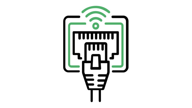 High quality ethernet network port line vector icon illustration for internet connection hardware computer networking equipment data transfer telecommunications isolated on white background