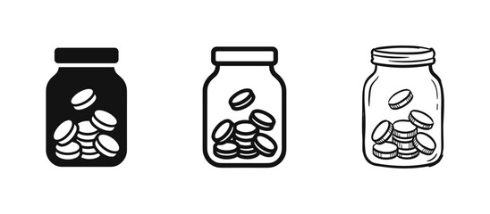 Money Savings and Financial Investment Glass Jar Icon Set © drawing lines