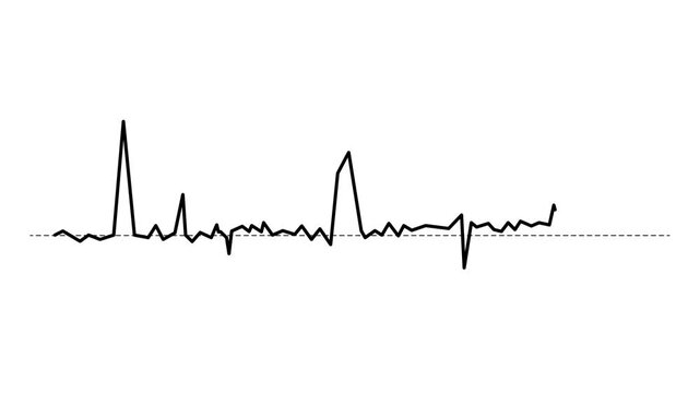 Random Waveform Animation Set &ndash; Chaotic Signal Fade Out Along Dotted Axis in Black and Blue. White background.