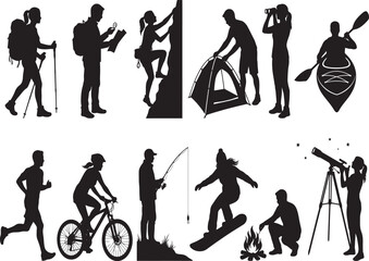 Collection of diverse outdoor activity silhouettes for adventure and recreation themes © GraphicGrove