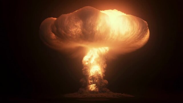 Dramatic expansion of fiery explosion illuminating night sky