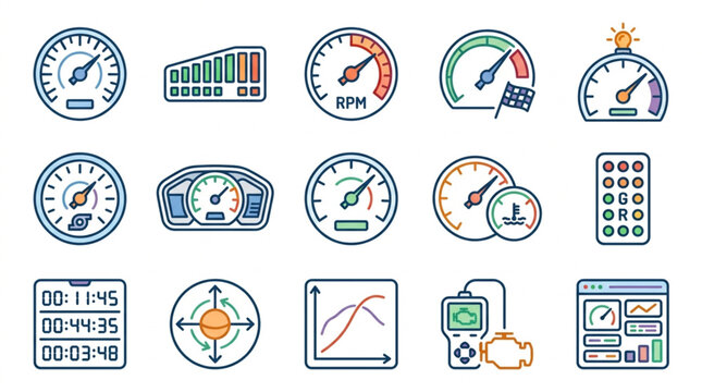 Vintage Style Car Dashboard and Diagnostic Icons